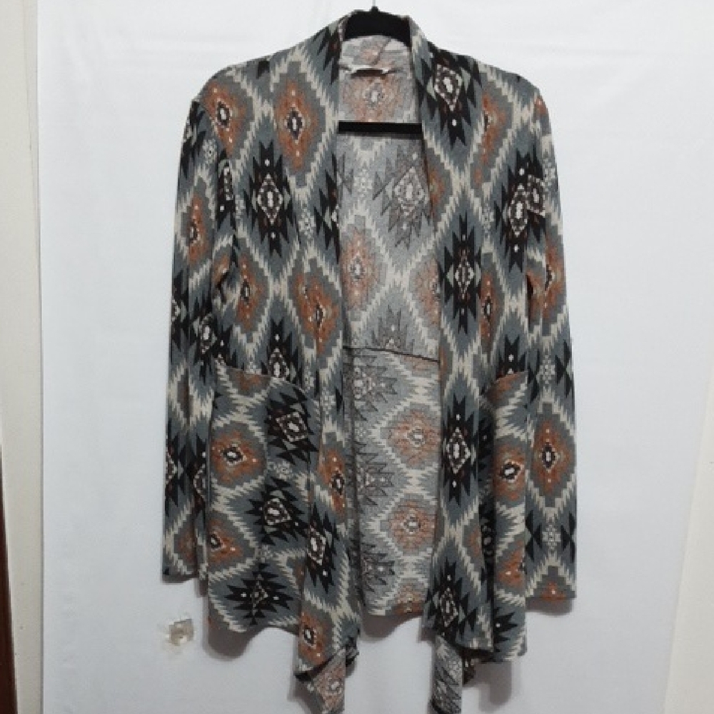 Bluivy Women's Geometric Cardigan - Gray, Black, Brown